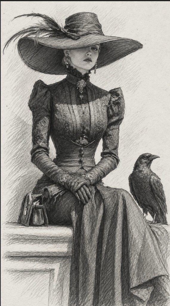 Victorian woman with crow concept art