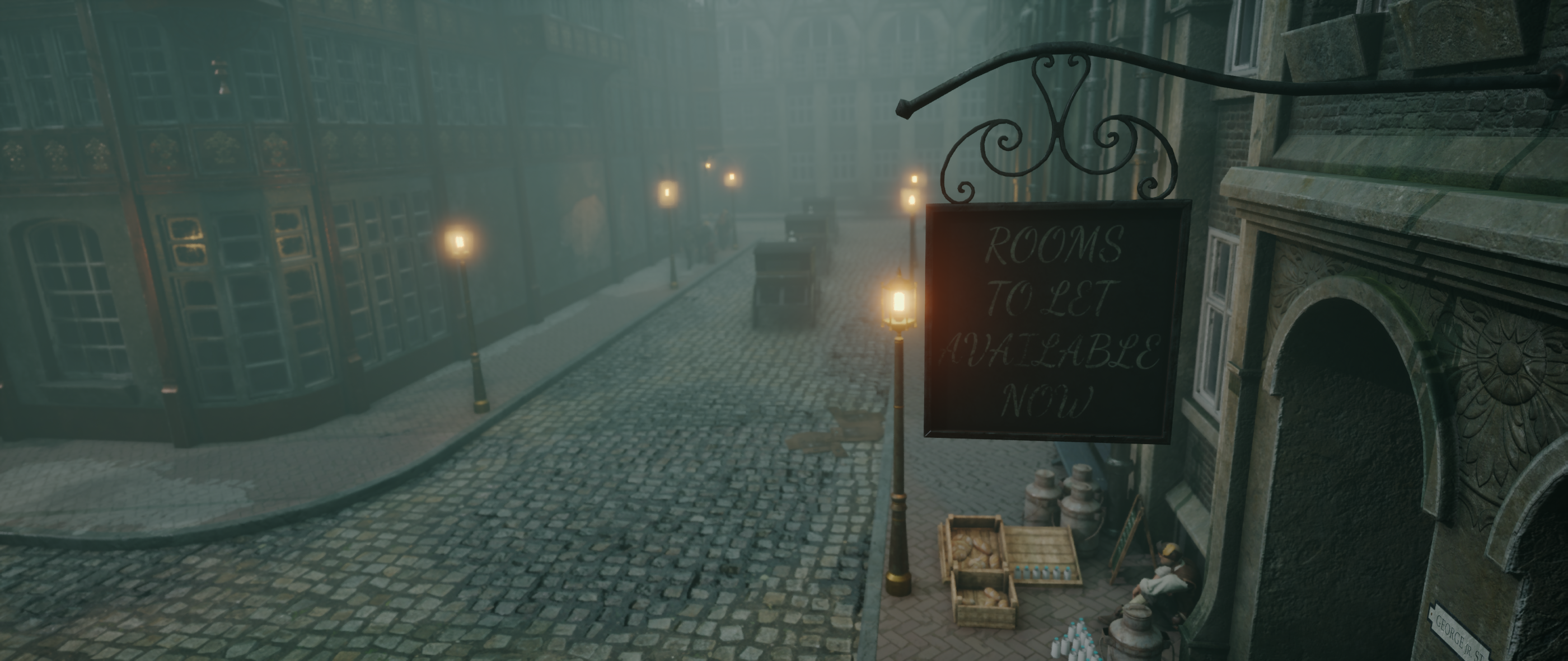 Blackwater — foggy Victorian city street at night